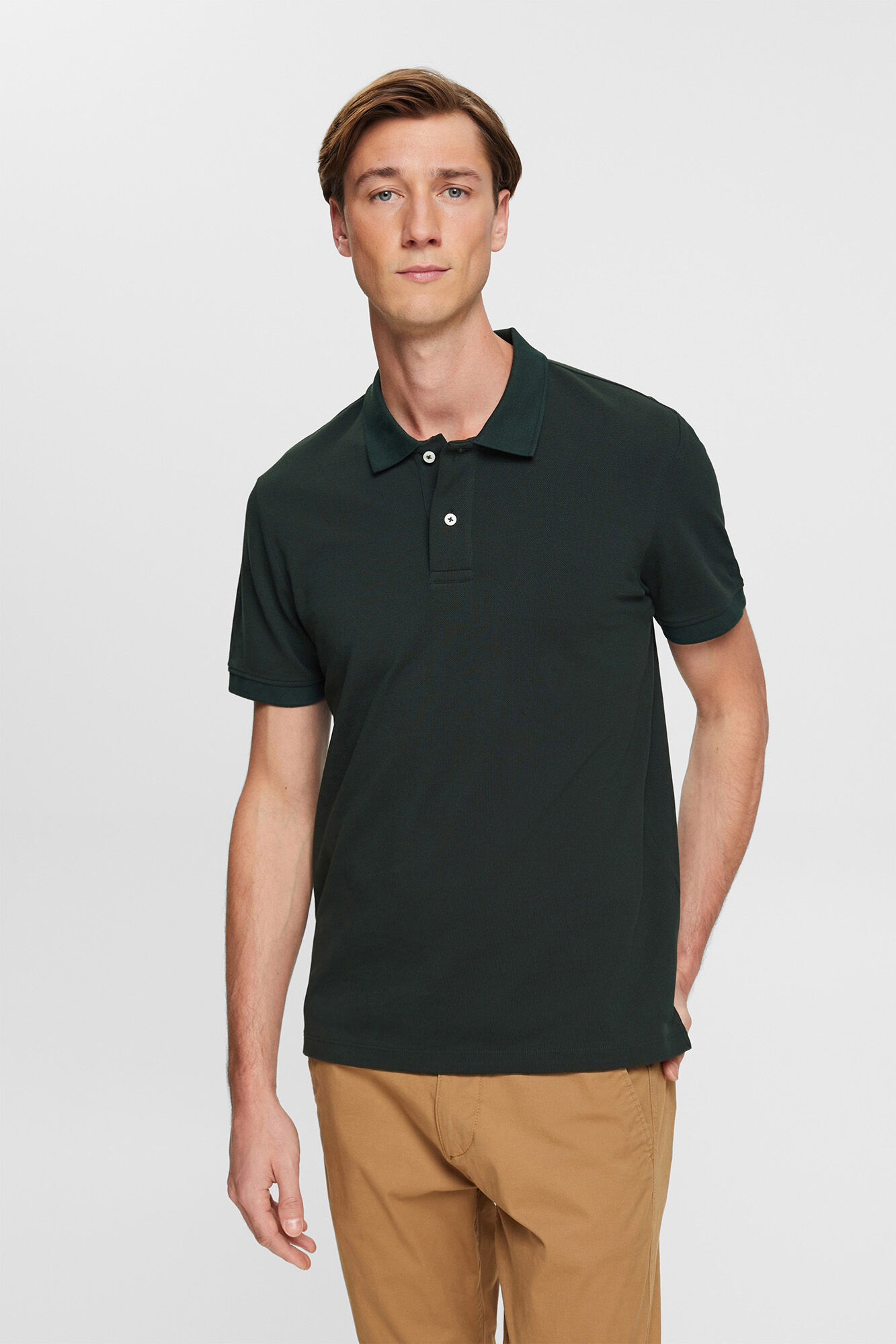 Camisa polo básica em piqué de algodão - Verde escuro