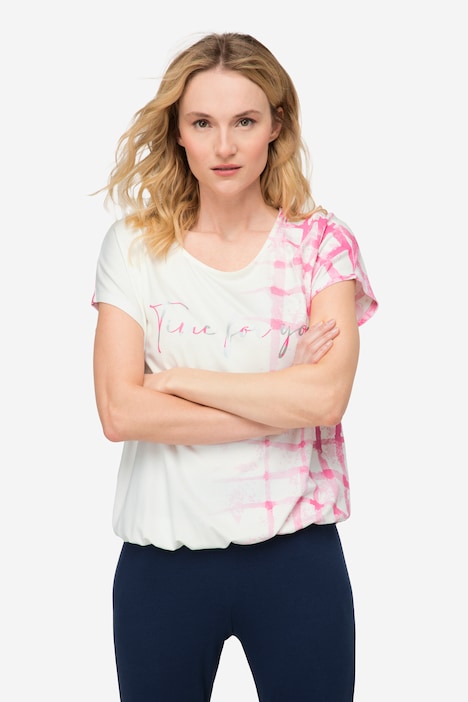 T-Shirt, oversized, Karoverlauf, Rundhals, Halbarm