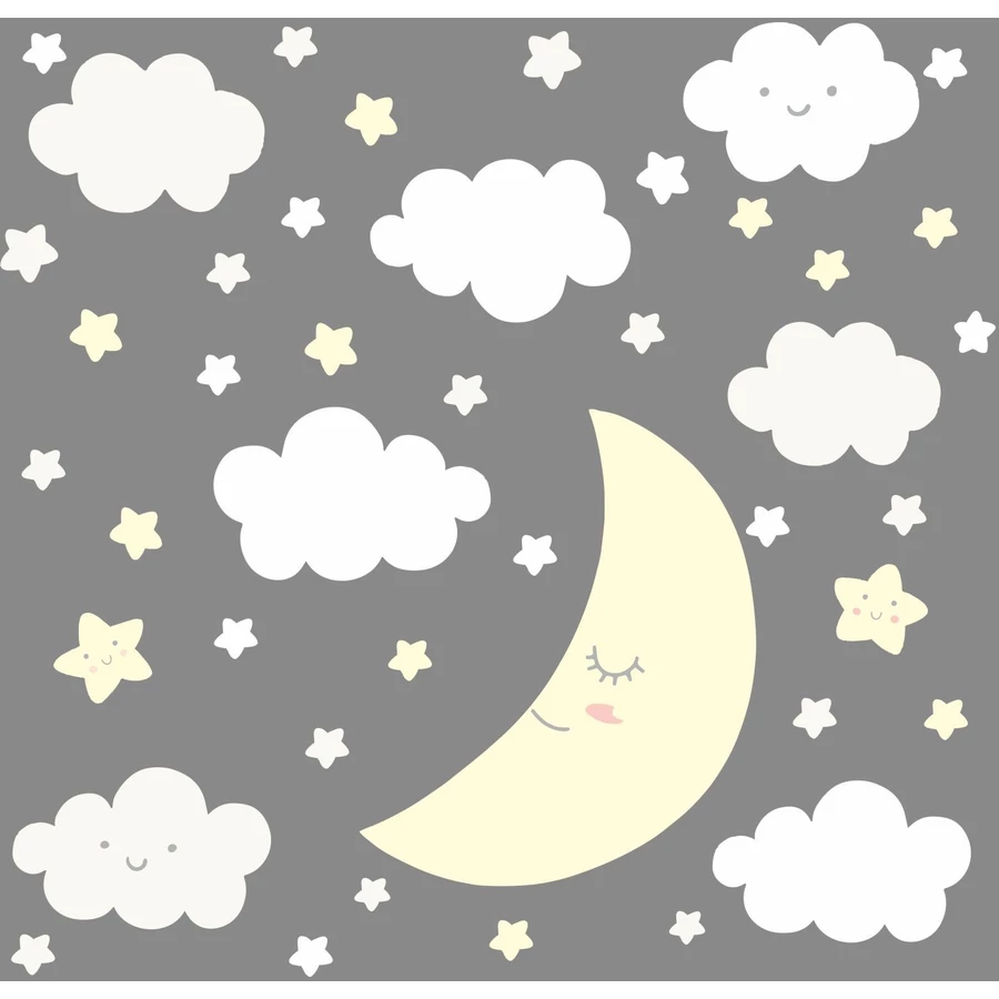 Nikima Wandtattoo 137 Mond mit Wolken und Sternen weiß gelb in 6 vers. Größen gelb