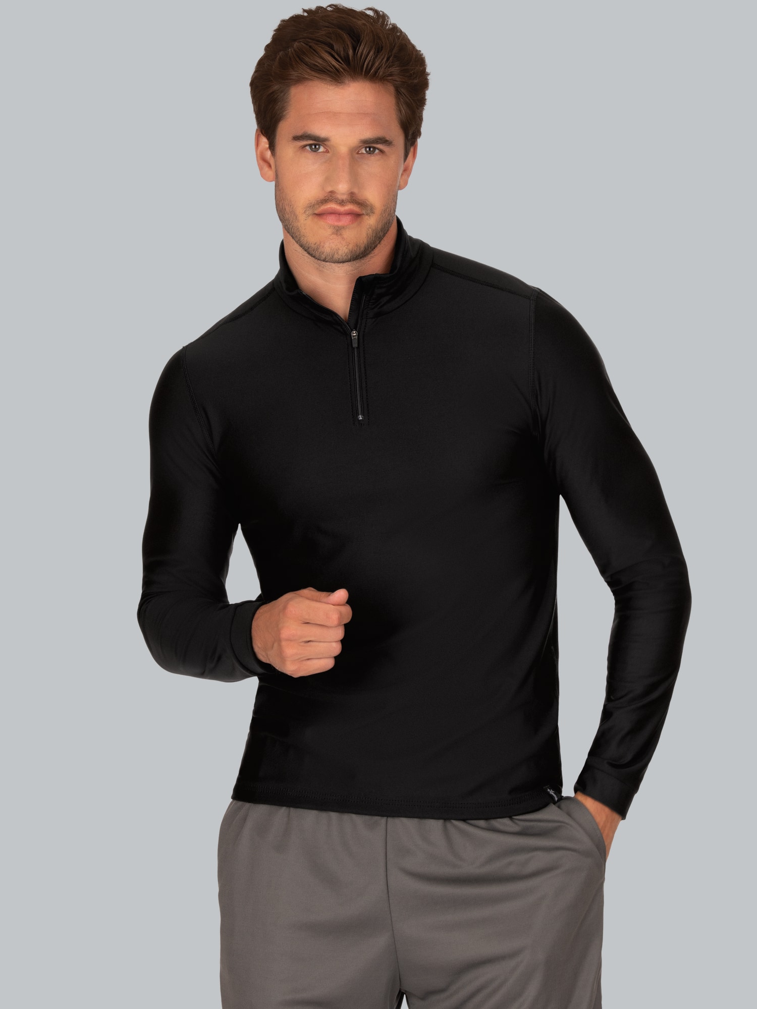 Langärmeliges Sportshirt mit Reißverschluss Schwarz