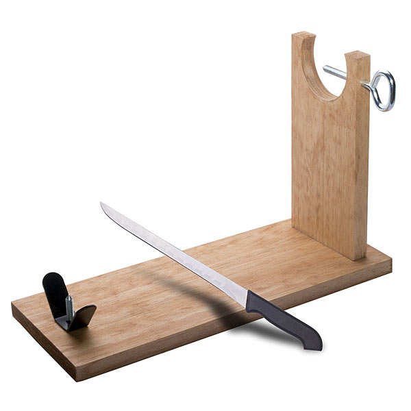 Support à jambon en pin nature + couteau
