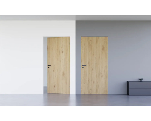 Pertura vlakke binnendeur Vidar HPL Wild Oak Natural 883x2001 mm incl. vlakliggend blokkozijn, niet-vergrendelbare magneetsluiting (UV) roestvrij staal DIN links omgekeerd (naar binnen openend)
