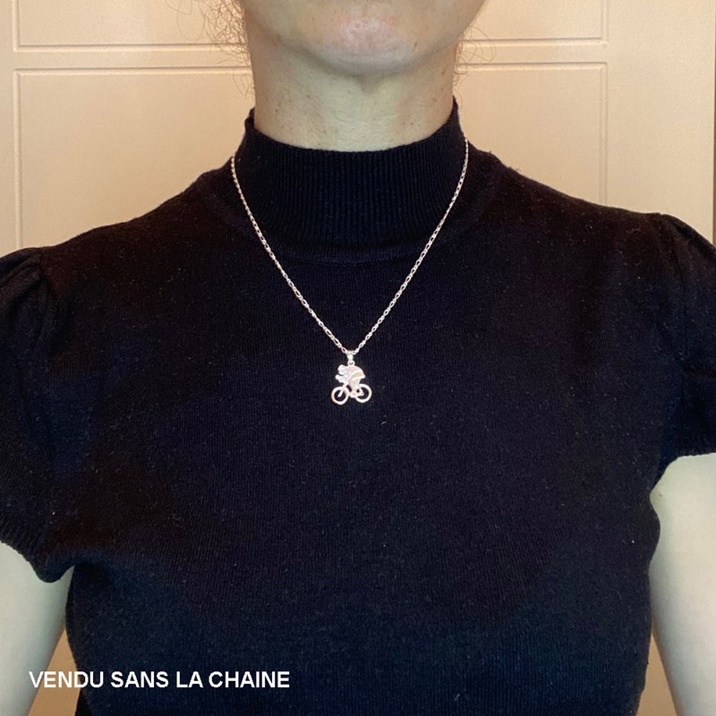 Pendentif vélo de course avec cycliste - Argent massif