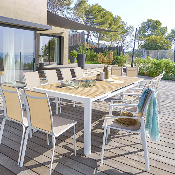 Ensemble table de jardin rectangulaire PARADIZE + 8 fauteuils et 4 chaises AXANT Blanc
