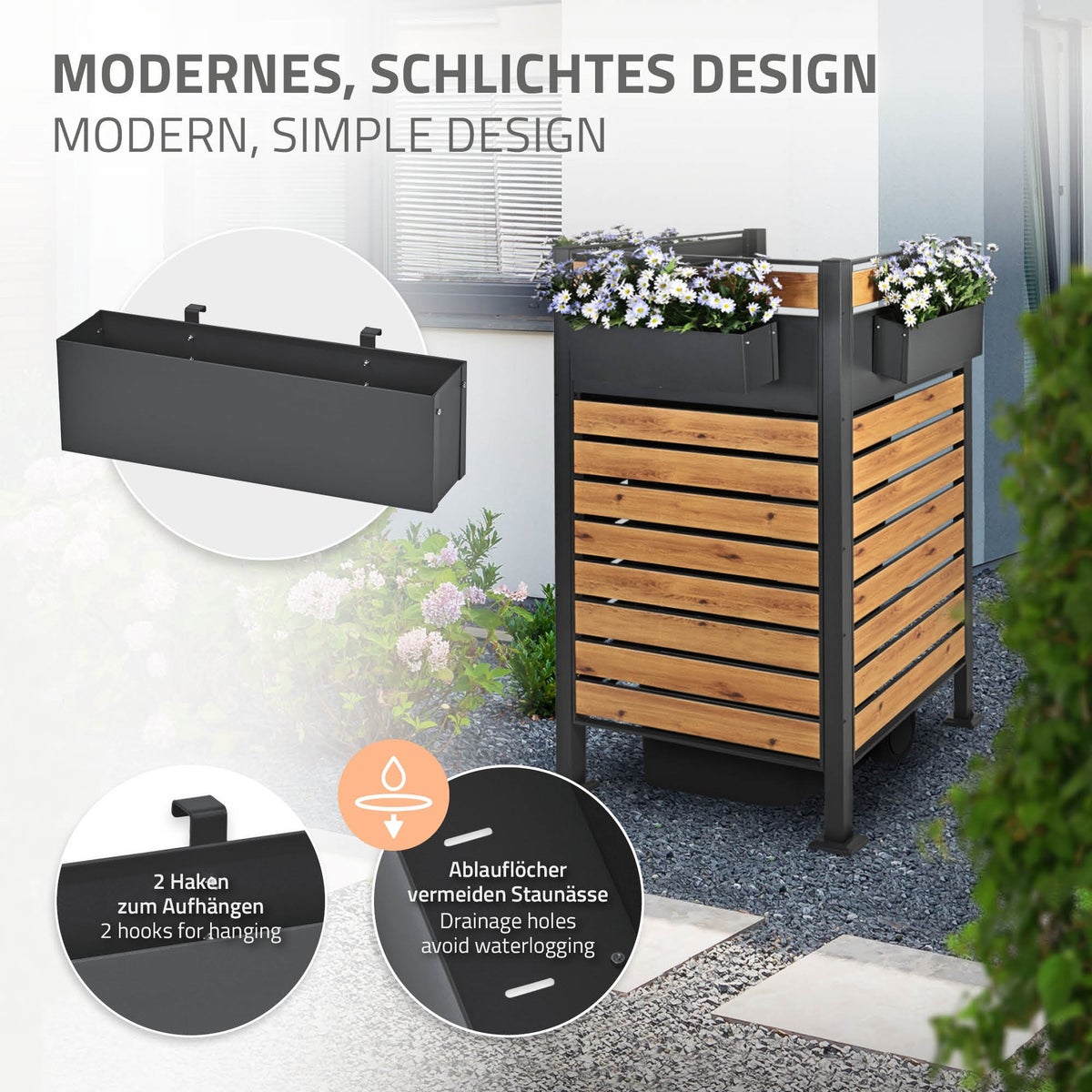 ML-Design bloembak voor bakkenomheining en balkon, staal, 50x12x15 cm, antraciet, met beugel, metalen plantenbak voor bakken, privacyscherm & bakkenopslag, balkonbak, relingbak