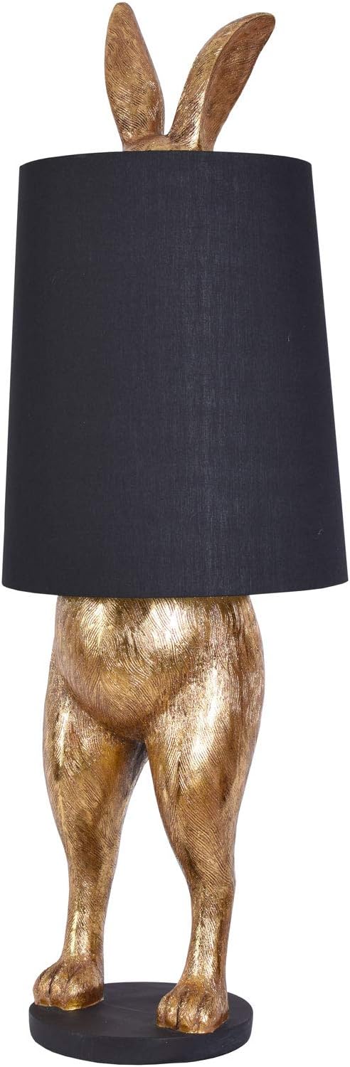 PALAZZO INT Stehlampe Alice im Wunderland – Goldene Hasenfigur mit schwarzem Stoffschirm | XXL Leuchte 117 cm hoch | E27-Fassung | Extravagante Boden- oder Tischlampe im Märchenstil CW224