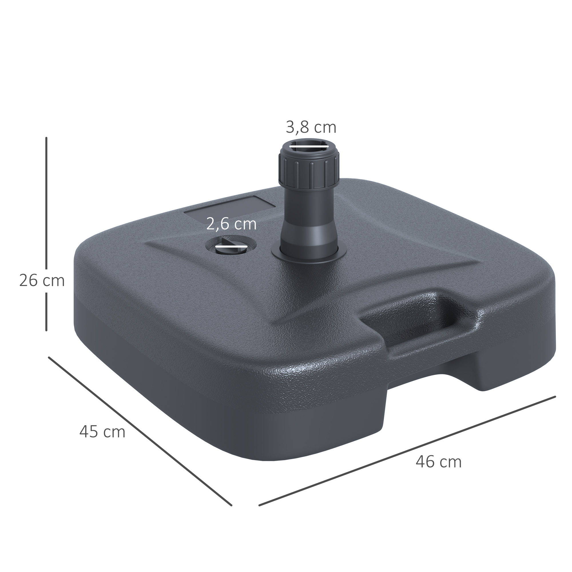 Base para guarda-sol Outsunny, pés para guarda-sol de praia, suporte para guarda-sol de jardim e pátio, capacidade para 20 kg de água e 30 kg de areia, 46 x 45 x 26 cm, HDPE, preta