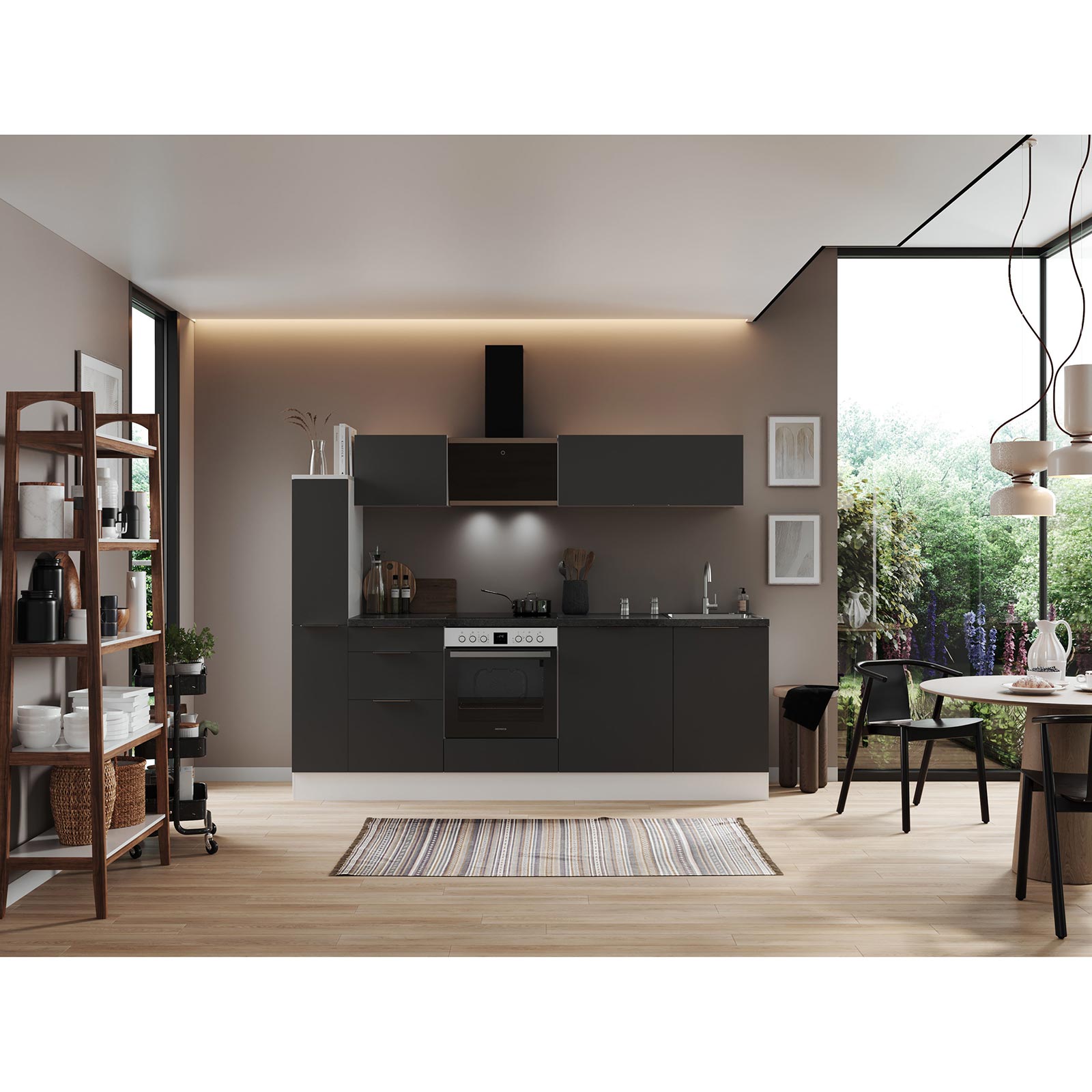 RESPEKTA Küchenblock - grau matt - weiß matt - mit E-Geräten - 250 cm