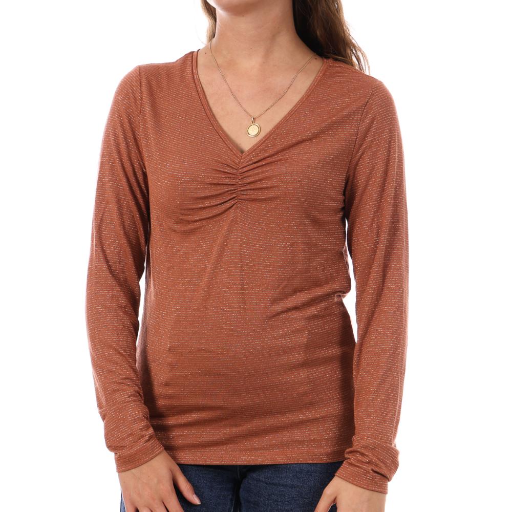 Pieces T-shirt Marron à rayures Femme Pieces Tamara