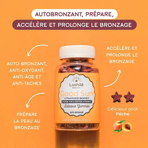 Vitaminas Lashilé Beauty Good Sun para uma Tez Sublime - Sem Açúcar - 60 gomas