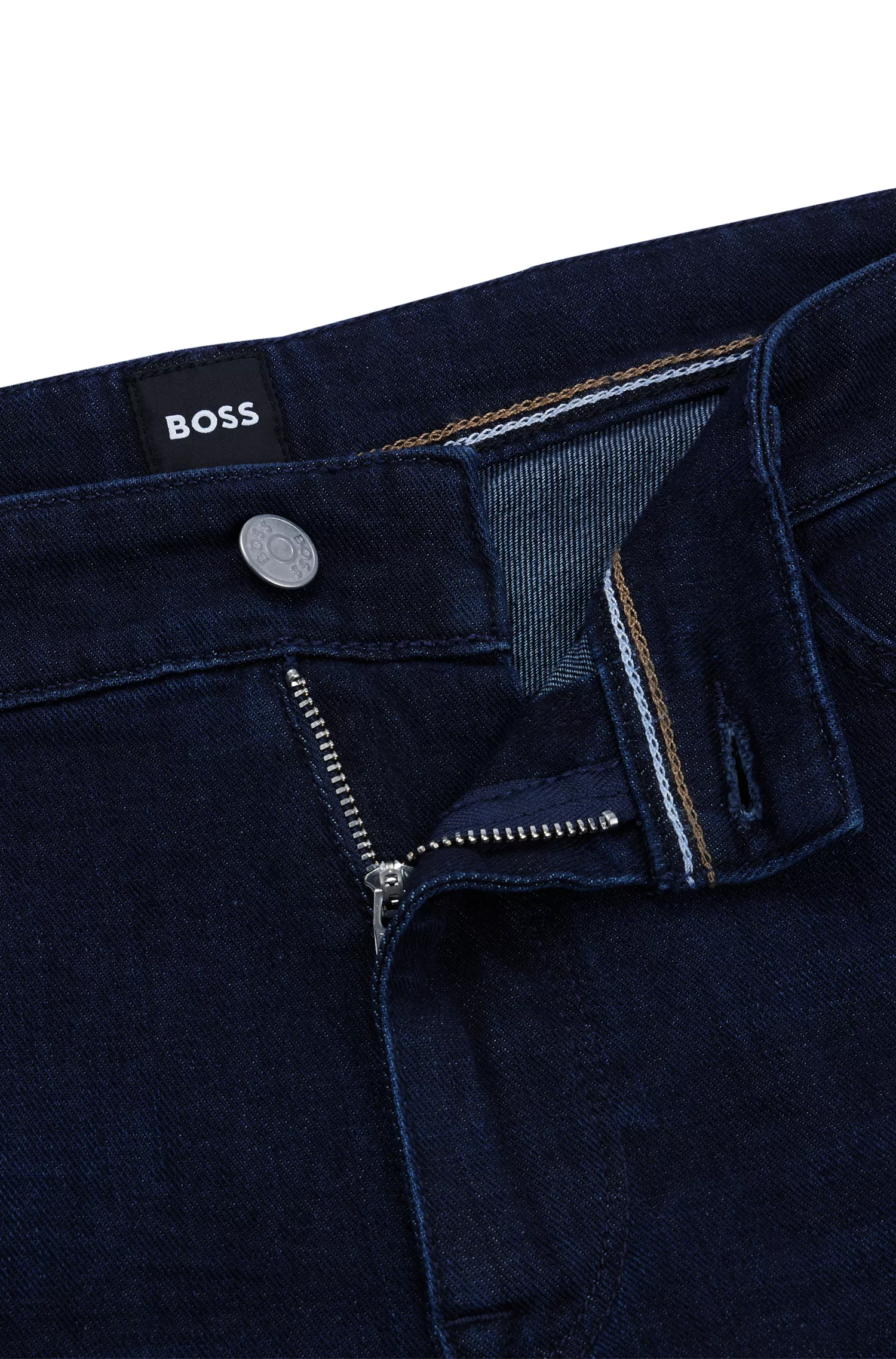 Calça jeans BOSS preta, corte regular, em denim azul-escuro com toque de cashmere.