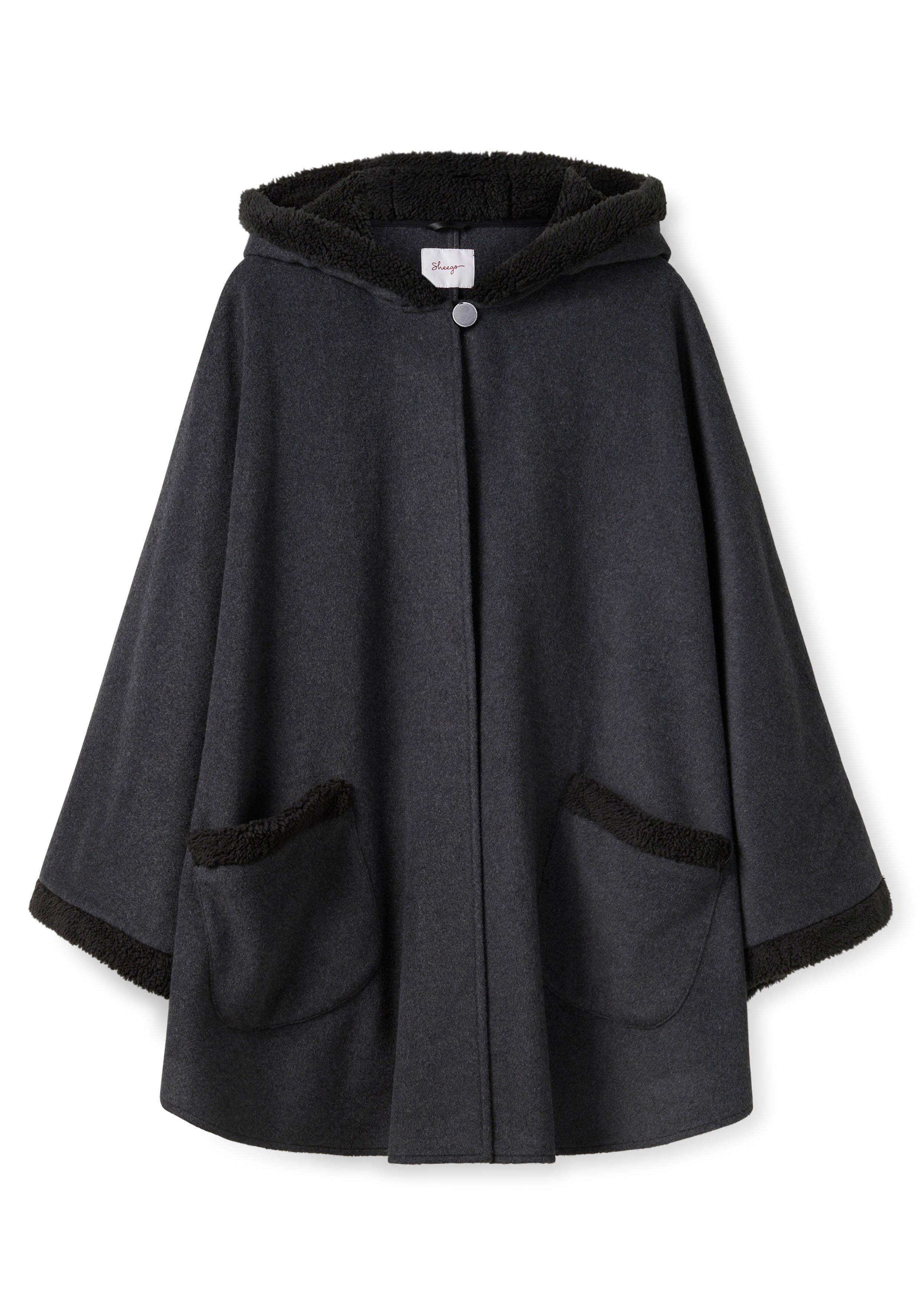 Cape mit Kapuze und Besatz aus Fellimitat