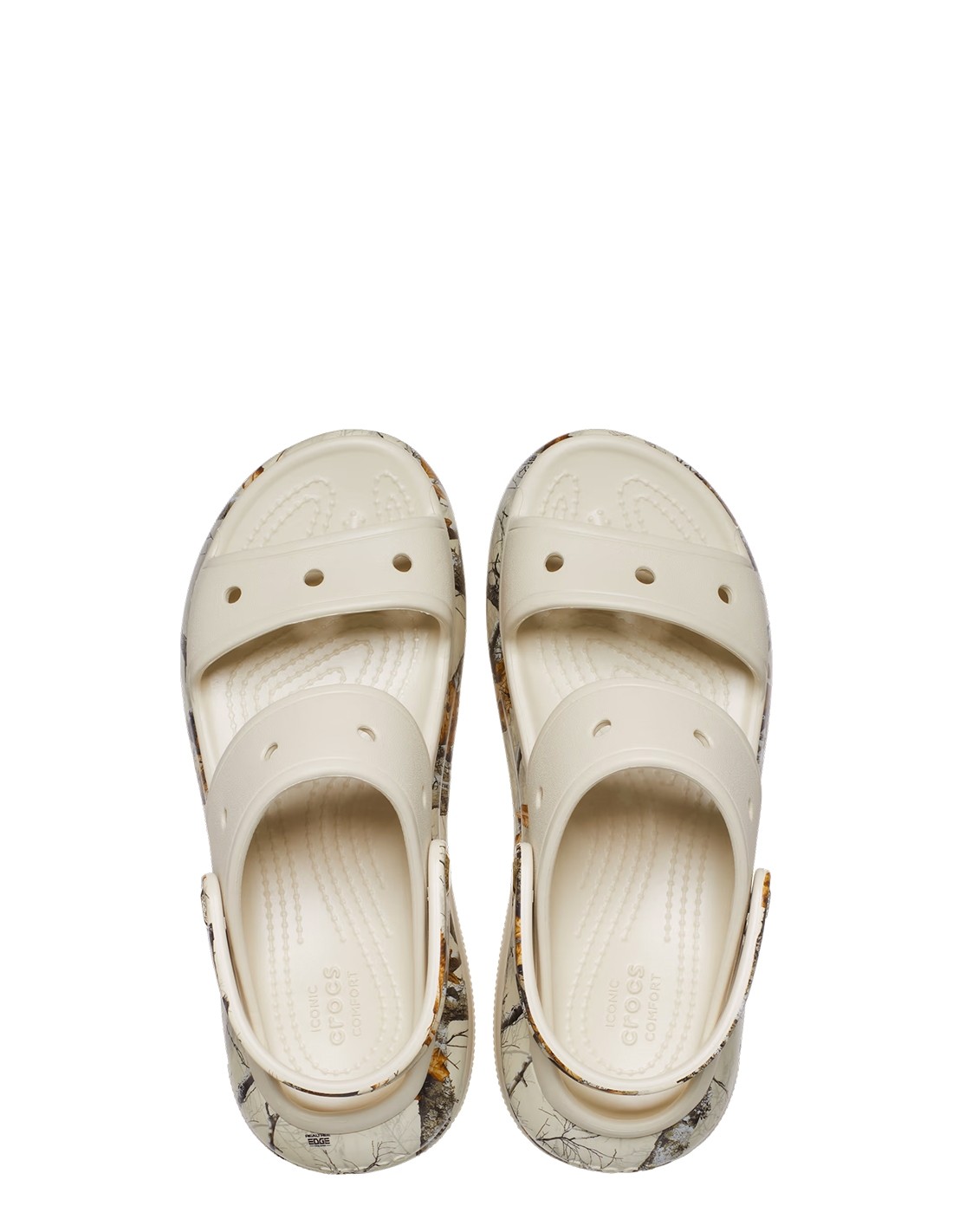 crocs sandales compensées femme classic mega crush realtree sandal beige imprimé nature