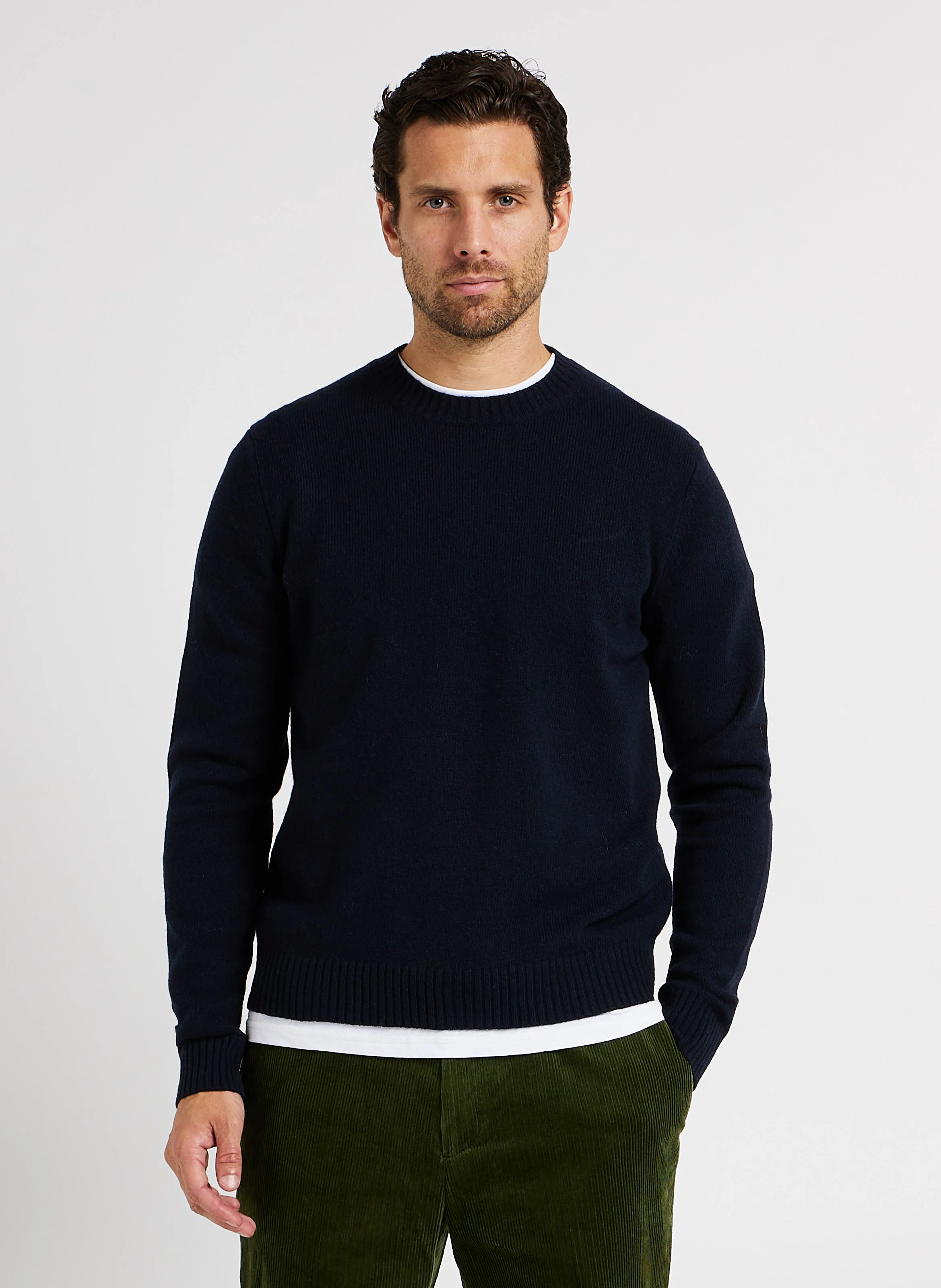 Sylli - Pull col rond slim-fit en laine mélangée | Bleu