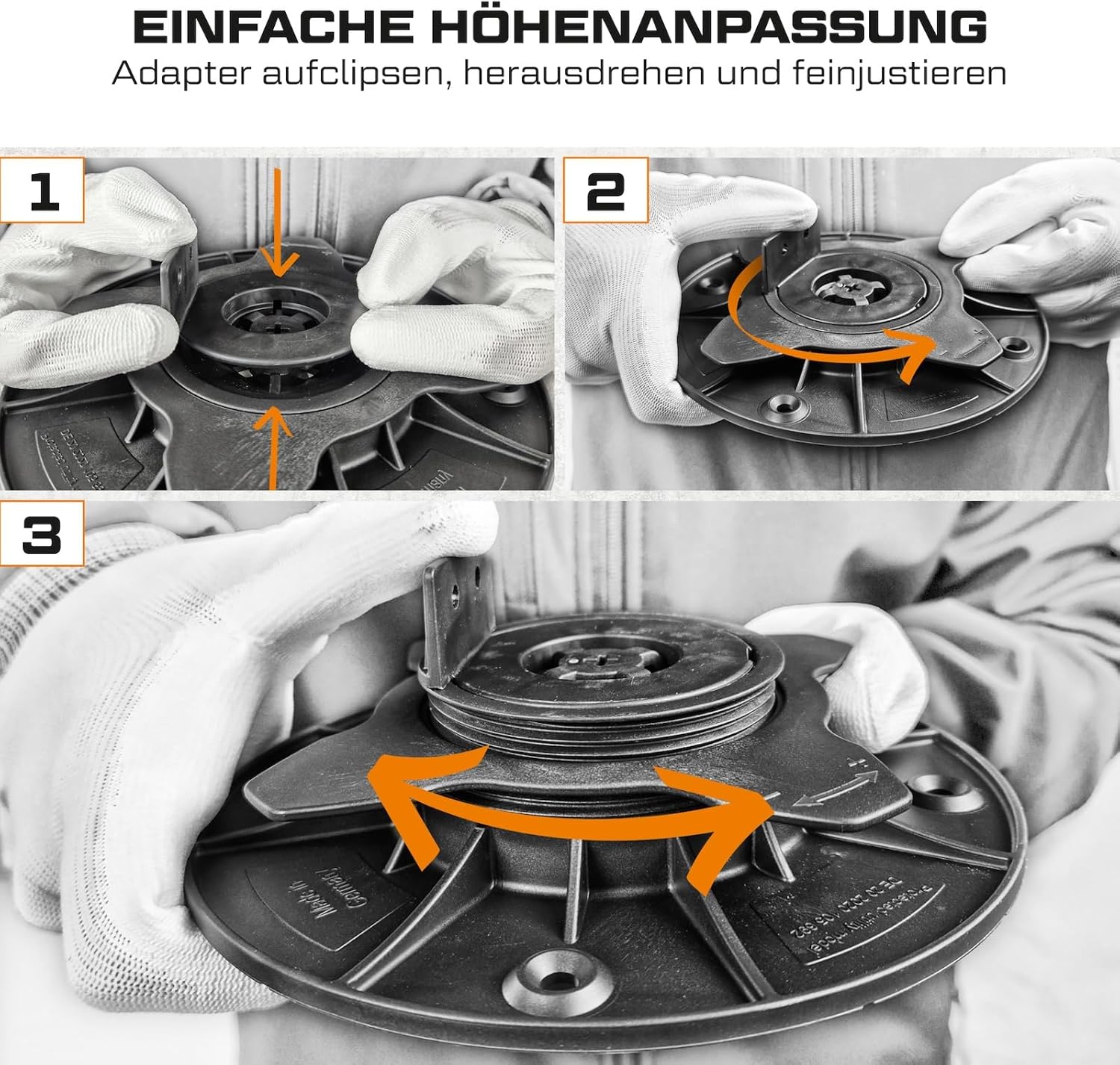 50x LANGFIT® Stelzlager 'M' für Terrassenplatten – Stufenlos höhenverstellbar von 18 bis 36mm – Fugenkreuz 3mm – Flexibles Adaptersystem – Made in Germany – MS-SL18-036-FK