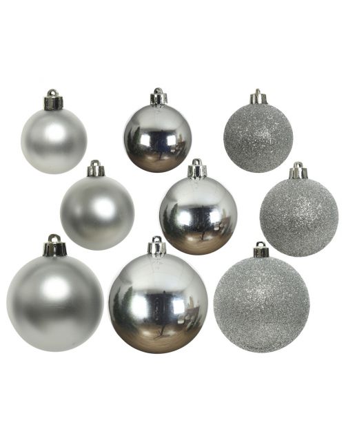 Decoris Kerstballen Mix - Kerstboomversiering - Zilver 26 stuks 3 Assortiment