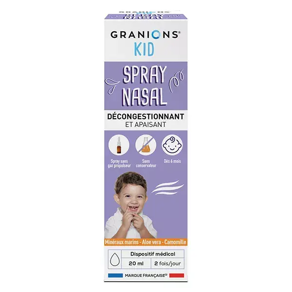 O spray nasal Granions Kid descongestiona e acalma a mucosa nasal. 20 ml
