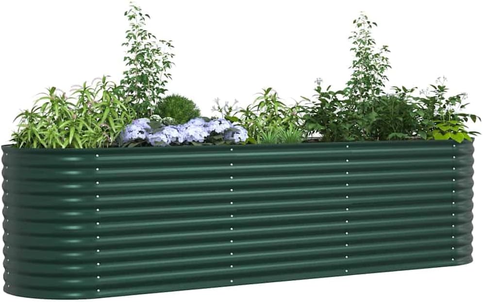 vidaXL Garten-Hochbeet Grün 320 x 80 x 81 cm Stahl, Stylischer Stahlblumenkübel, modernes Garten-Deko, minimalistische Hochbeet, robuster Outdoor-Gartenartikel für Terrassen