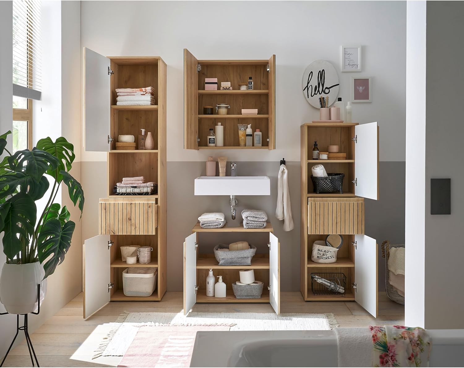 AUSTIN Spiegelschrank Bad in Artisan Eiche Optik FSC-zertifiziert - Badezimmerspiegel Schrank mit viel Stauraum - 60 x 70 x 20 cm (B/H/T)