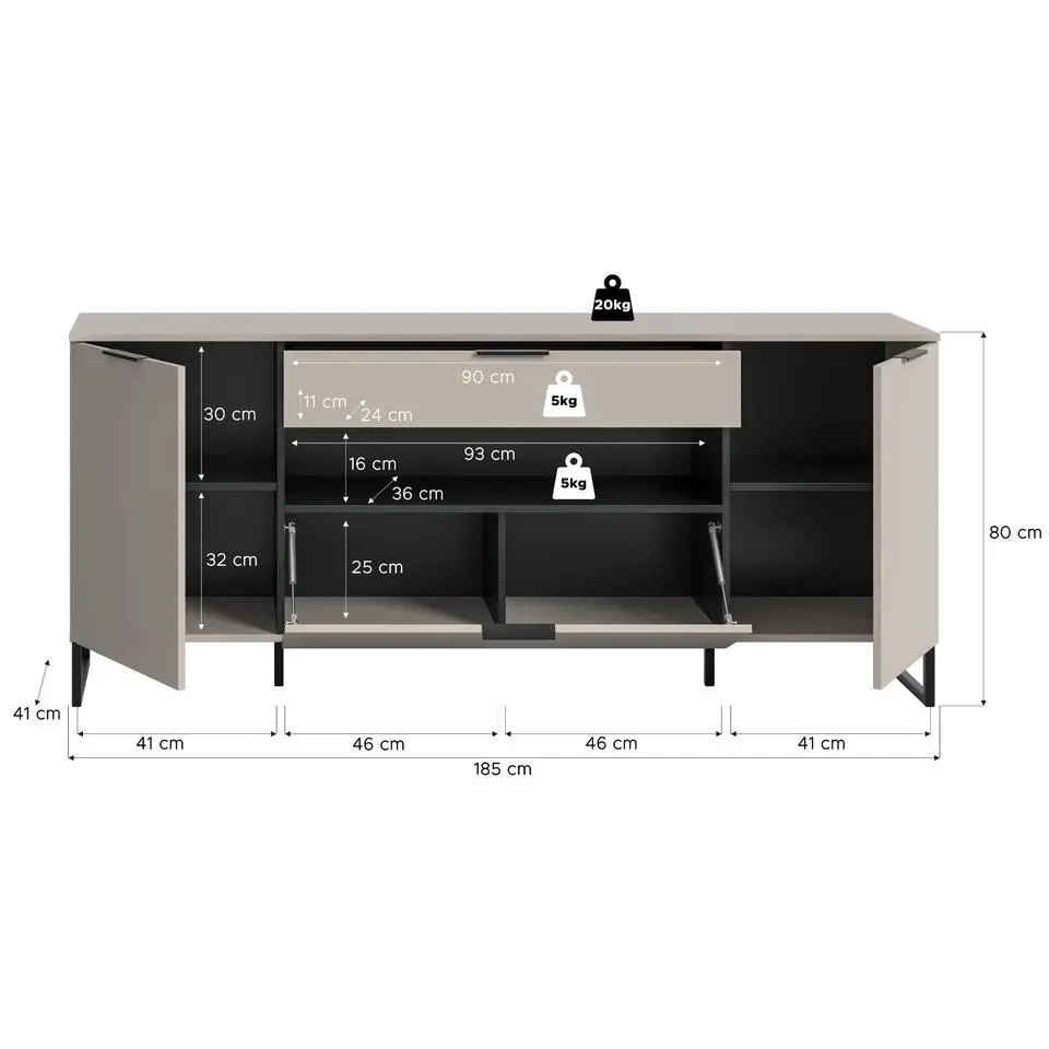 Hioshop Noida dressoir 2 deuren- 1 vouwdeur- 1 lade- 1 plank kasjmier decor