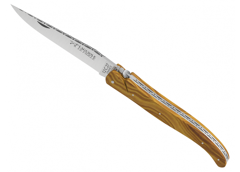 Couteau Laguiole ressort forgé Plein Manche en bois d'olivier