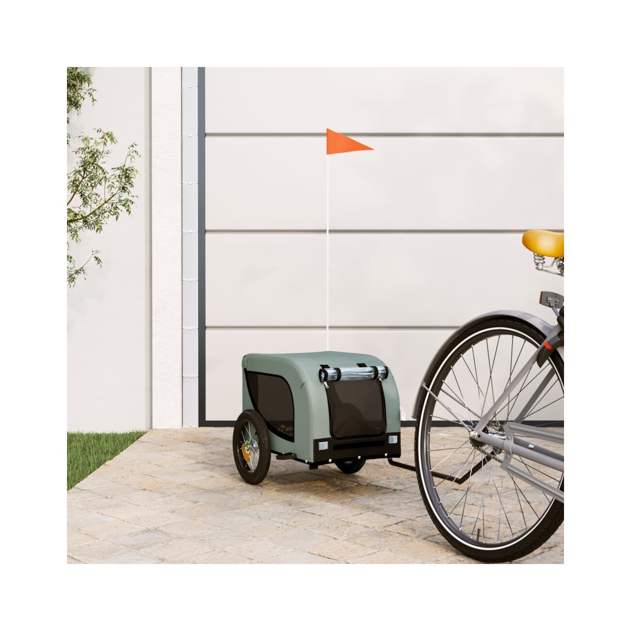 VidaXL Fahrradanhänger Hund 124 x 53 x 53 cm (L x B x H) grau