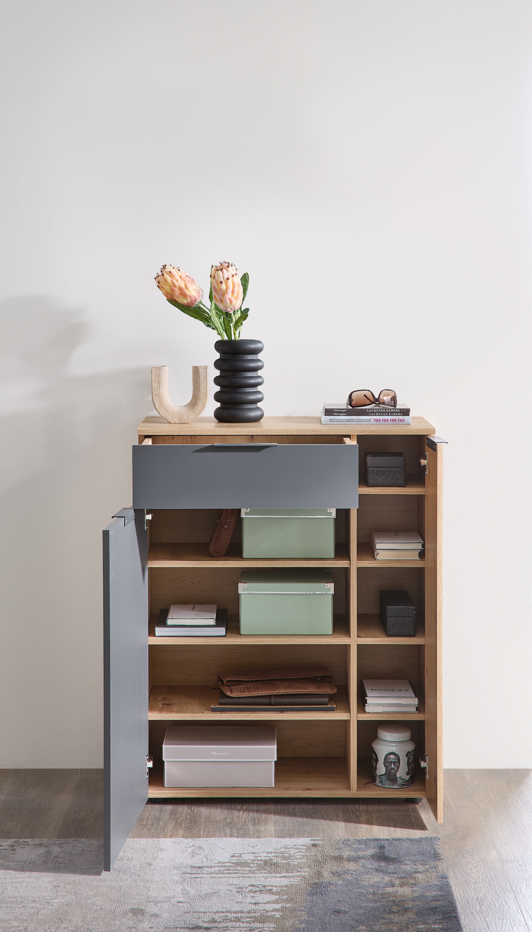HBZ Schuhschrank »Volano in Anthrazit, BxHxT 80x103x38cm« 1 Stk. tlg. Mit 2 Türen, 1 Schubkasten, 4 Einlegeböden, 3 feste Böden
