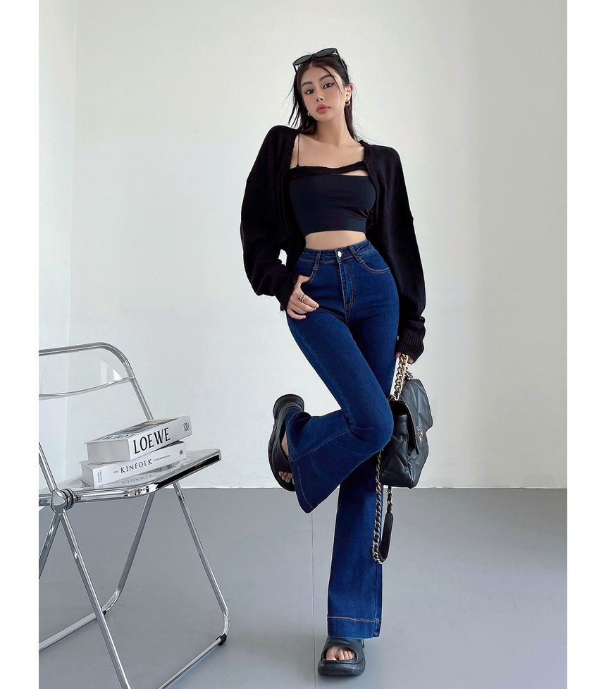 LIVIE - High Waist Washed Flared Jeans