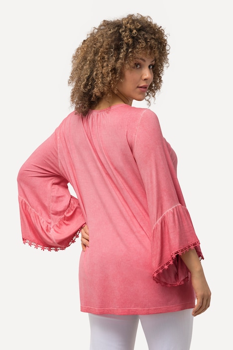 T-Shirt, cold dyed, Spitze, V-Ausschnitt, 3/4-Arm