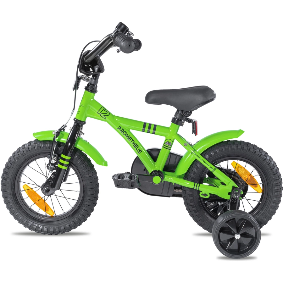 PROMETHEUS BICYCLES® GREEN HAWK Kinderfahrrad 12 , Grün & Schwarz ab 3 Jahre  mit Stützräder