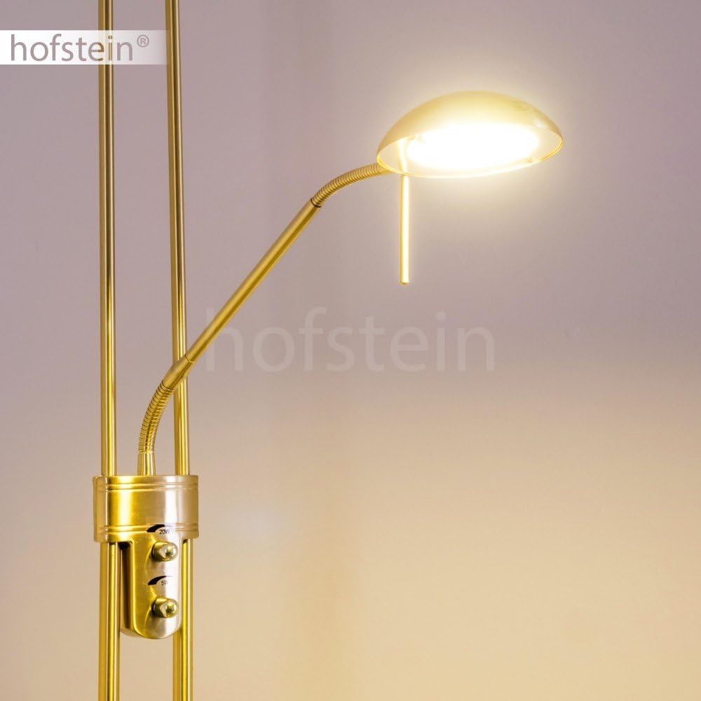 LED Stehlampe Rom aus Metall in Messing, dimmbare Stehleuchte Drehdimmer am Gehäuse, 1 x 18 Watt, 1600 Lumen u. 1 x 5 Watt, 480 Lumen, 3000 Kelvin (warmweiß), Deckenfluter mit verstellbarem Lesearm