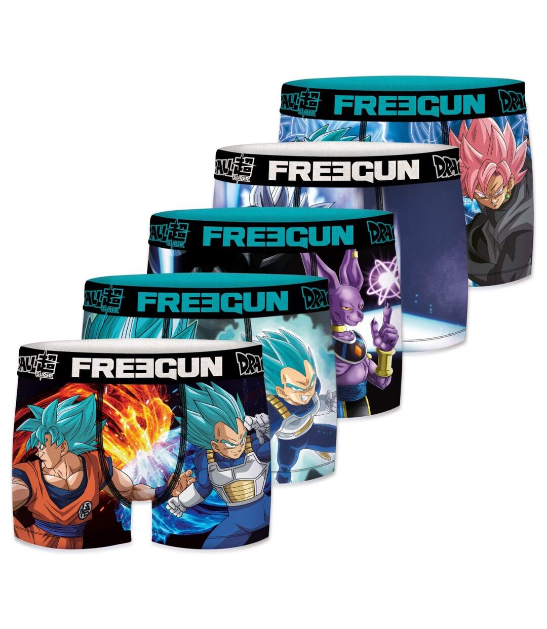 Boxer Homme Sangoku, Vegeta, Beerus, Calecon Homme, DRAGON BALL SUPER, Agréable et Doux (Lot de 5)