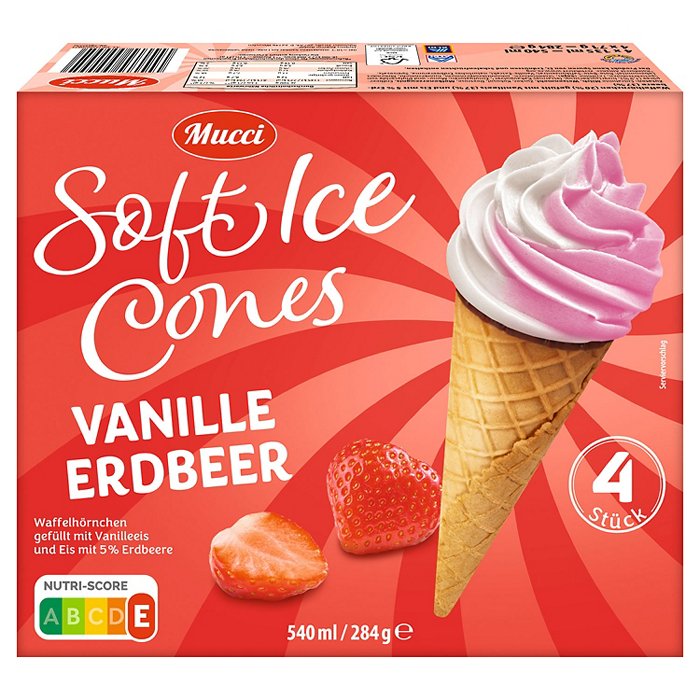 MUCCI Soft Ice Cones 540 ml, Vanille-Erdbeere