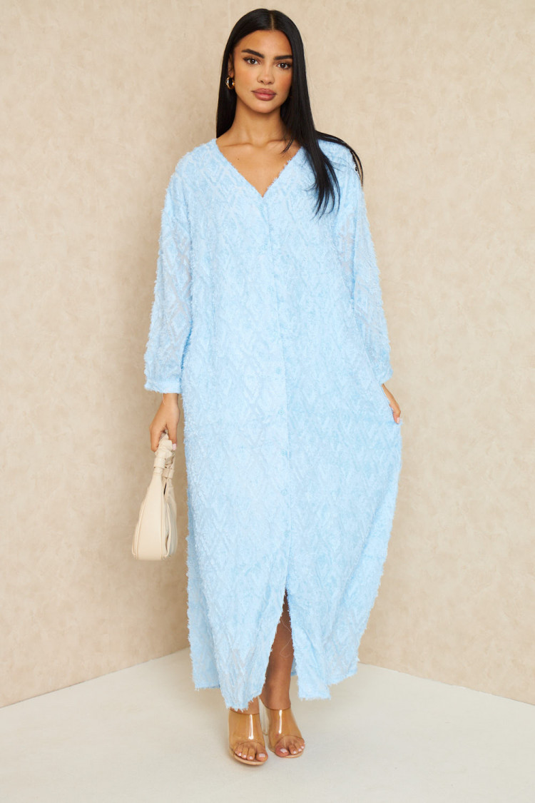 Robe gilet longue duveteuse bleu ciel