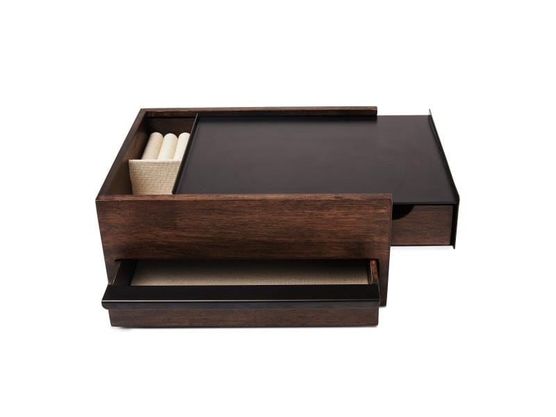 Umbra Schmuckschatulle Stowit Weiss/Wallnuss Moderne Schmuck-Box mit Geheimfächern