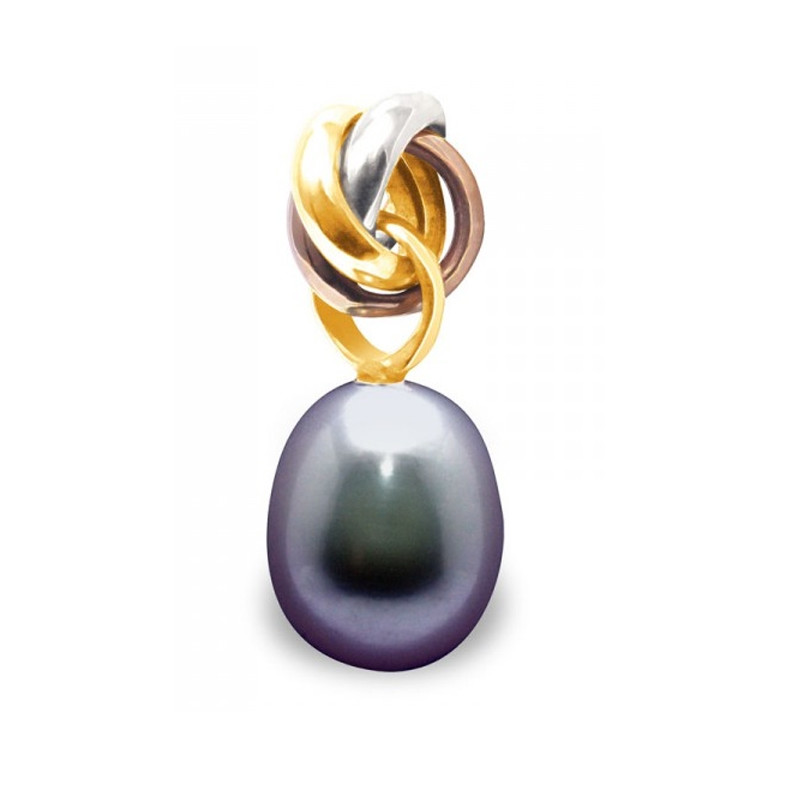 Pendentif Perle de Culture d'eau douce Noire et 3 Or 750/1000