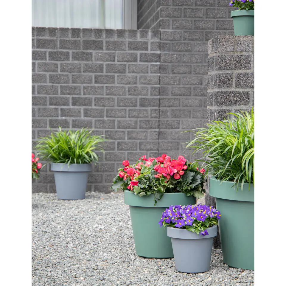 Mega Collections Plantenpot/bloempot - kunststof - grijs - D25 cm