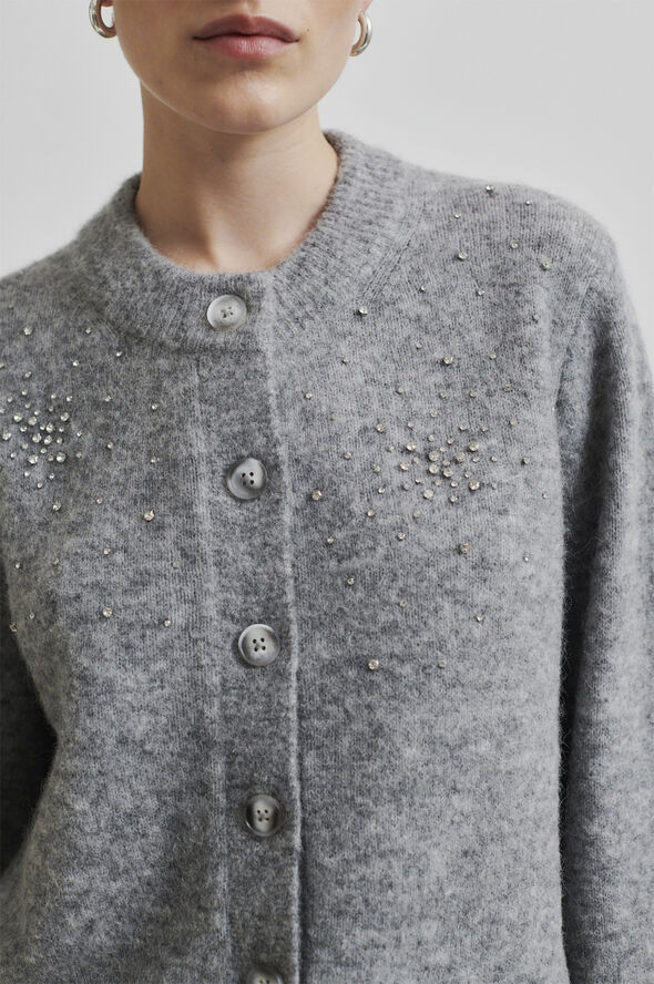 Second Female Sparkling Alpaca Blend Knit Cardigan Grey melange