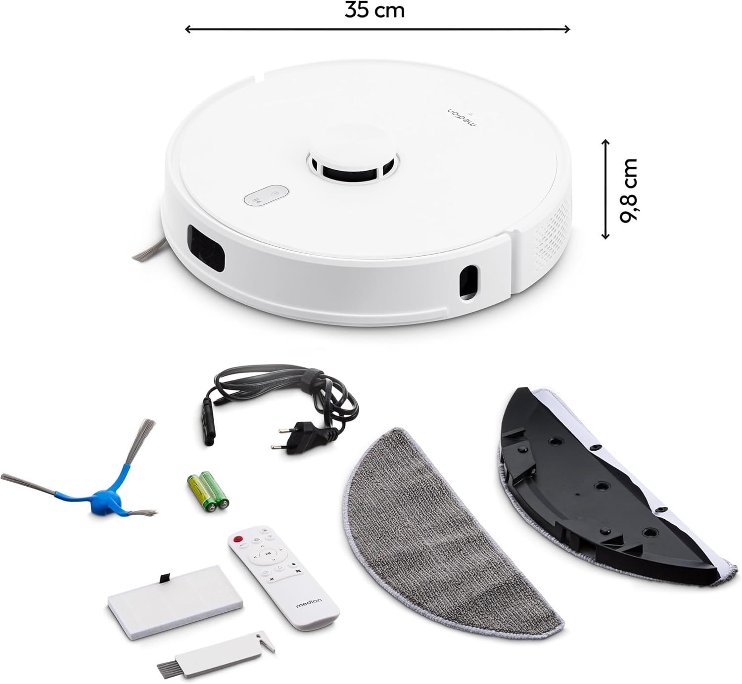 MEDION Saugroboter mit Lasernavigation und Wischfunktion X41 SW (Starke 8000Pa Saugkraft, 2in1 Roboterstaubsauger, präzise Kartenerstellung, Go & No Go Bereiche, mehrere Etagen)