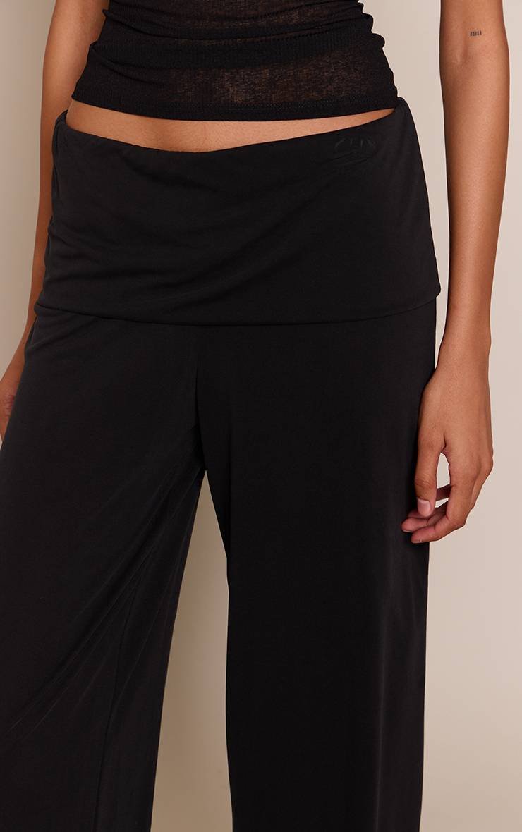 Noir Pantalon Fluide En Jersey Doux Avec Taille Repliable