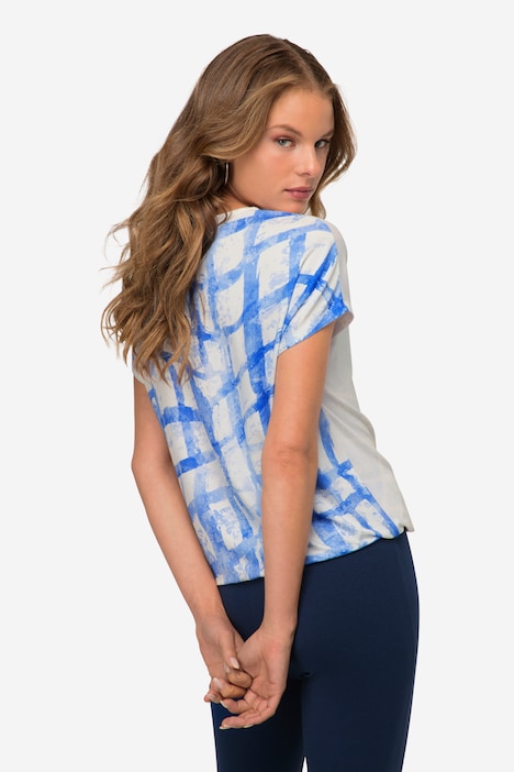 T-Shirt, oversized, Karoverlauf, Rundhals, Halbarm