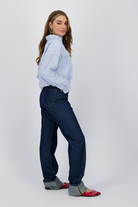 Raizzed blauwe dames blouse