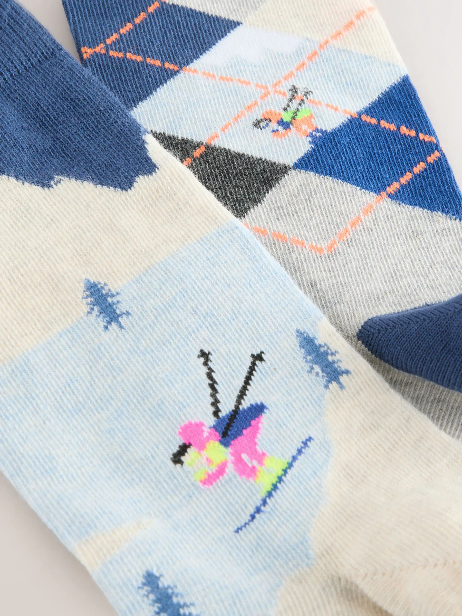 Grijs/blauw Scenic ski - Set van 2 sokken met patroon
