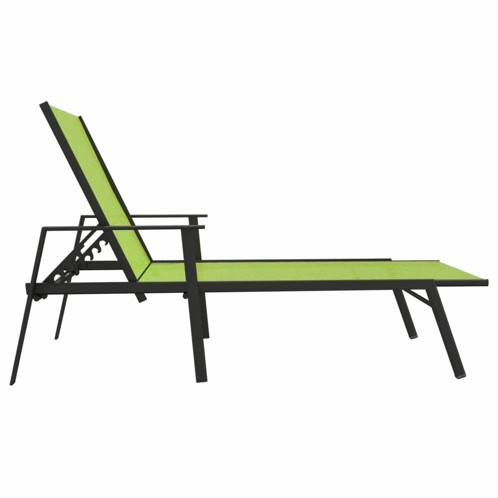 Transat chaise longue bain de soleil lit de jardin terrasse meuble d'extérieur acier et tissu textilène vert