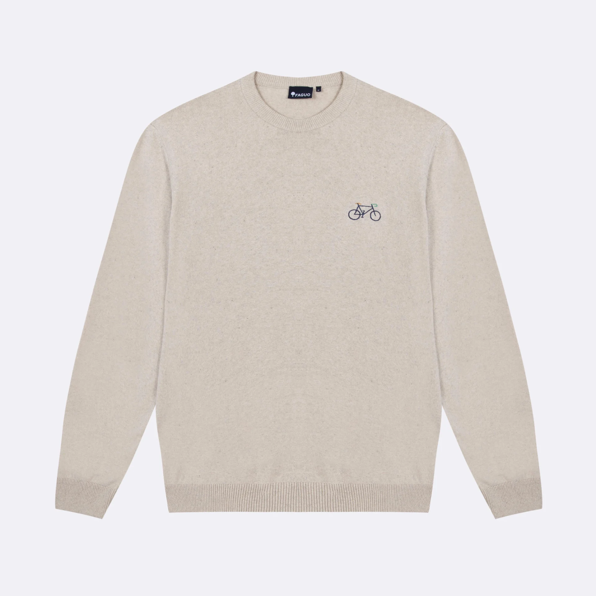 Pull col rond beige chiné Coton bio et coton recyclé - modèle Marly