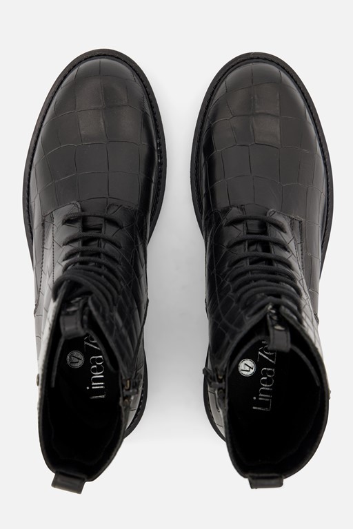 Linea Zeta Croco Veterboots zwart Leer
