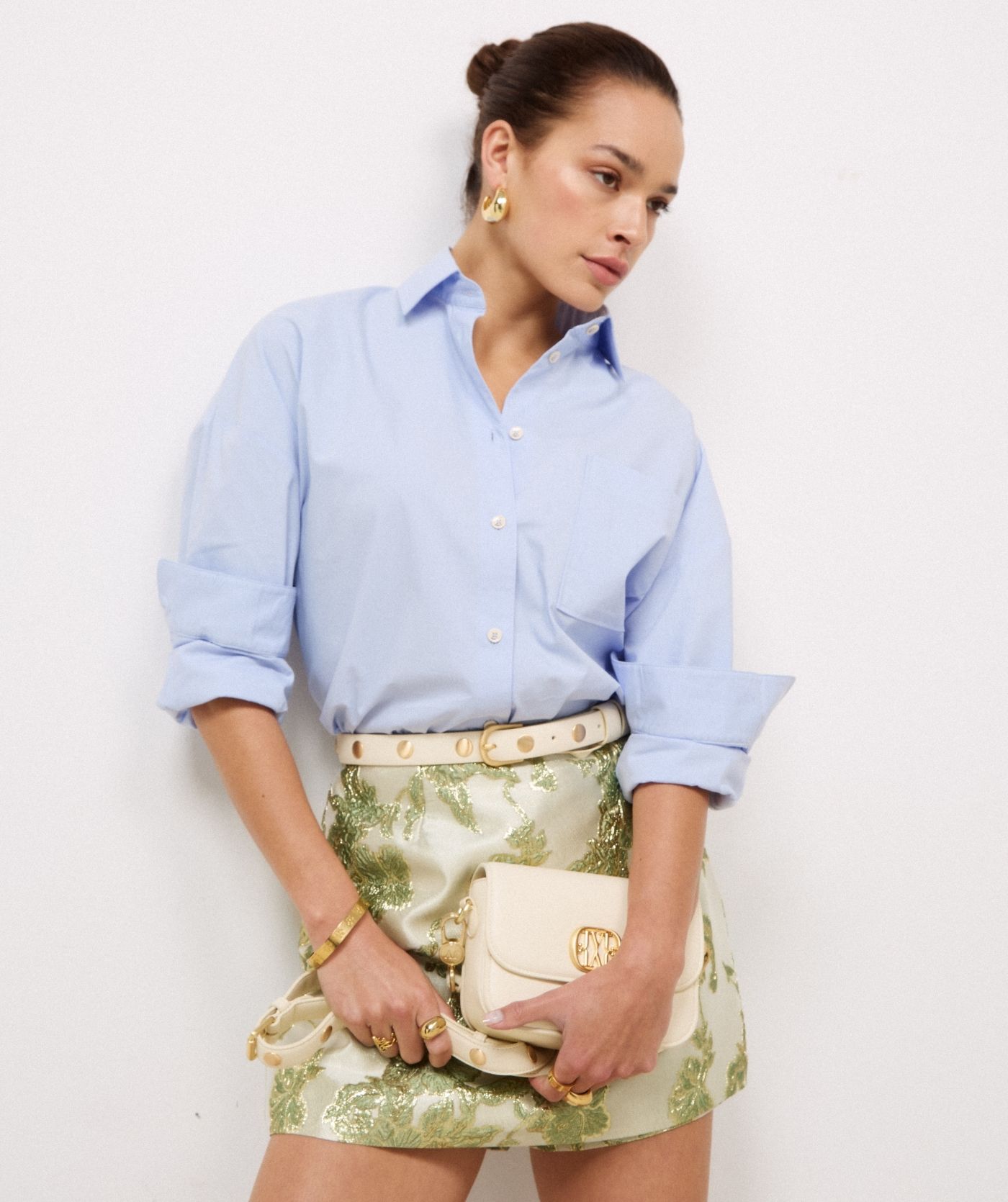 JV-ELSA high waisted skort met metallic details - dark pistachio