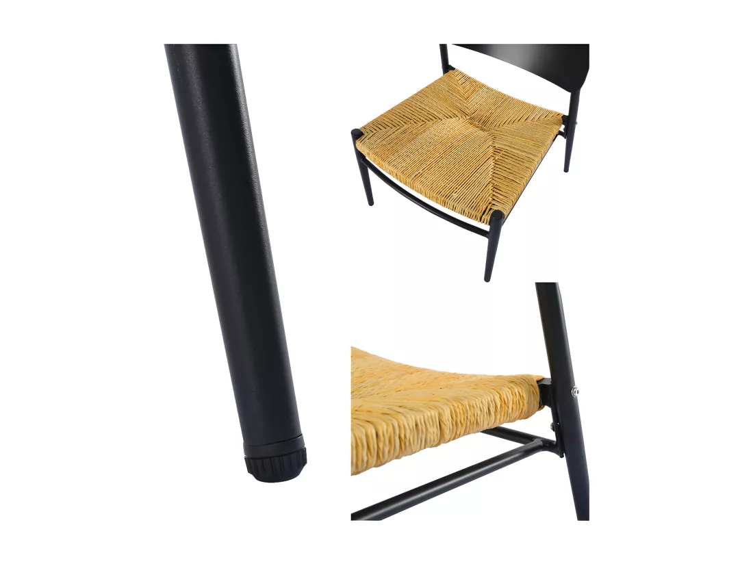 Lot de 2 fauteuils de jardin en aluminium - avec une table basse - tapis en rotin PE - Noir