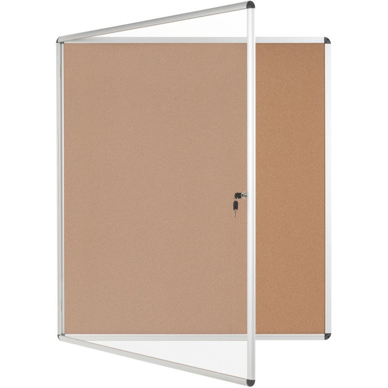 Vitrine intérieure fond liège porte battante cadre aluminium Bi-Office Enclore - 20 feuilles