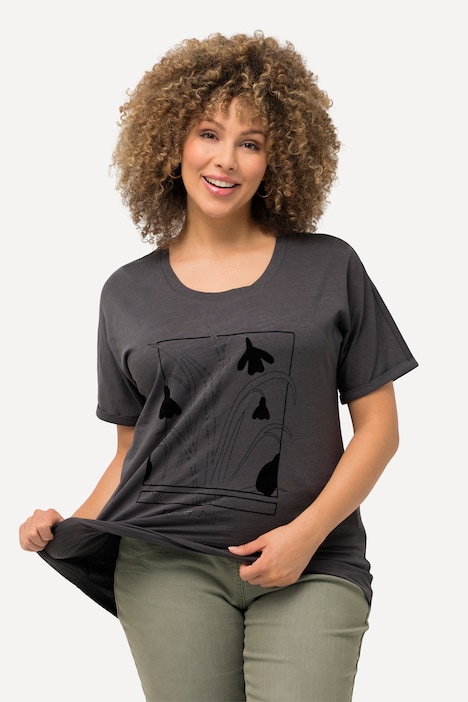 T-Shirt, Gartenmotiv, Oversized, Rundhals, Halbarm